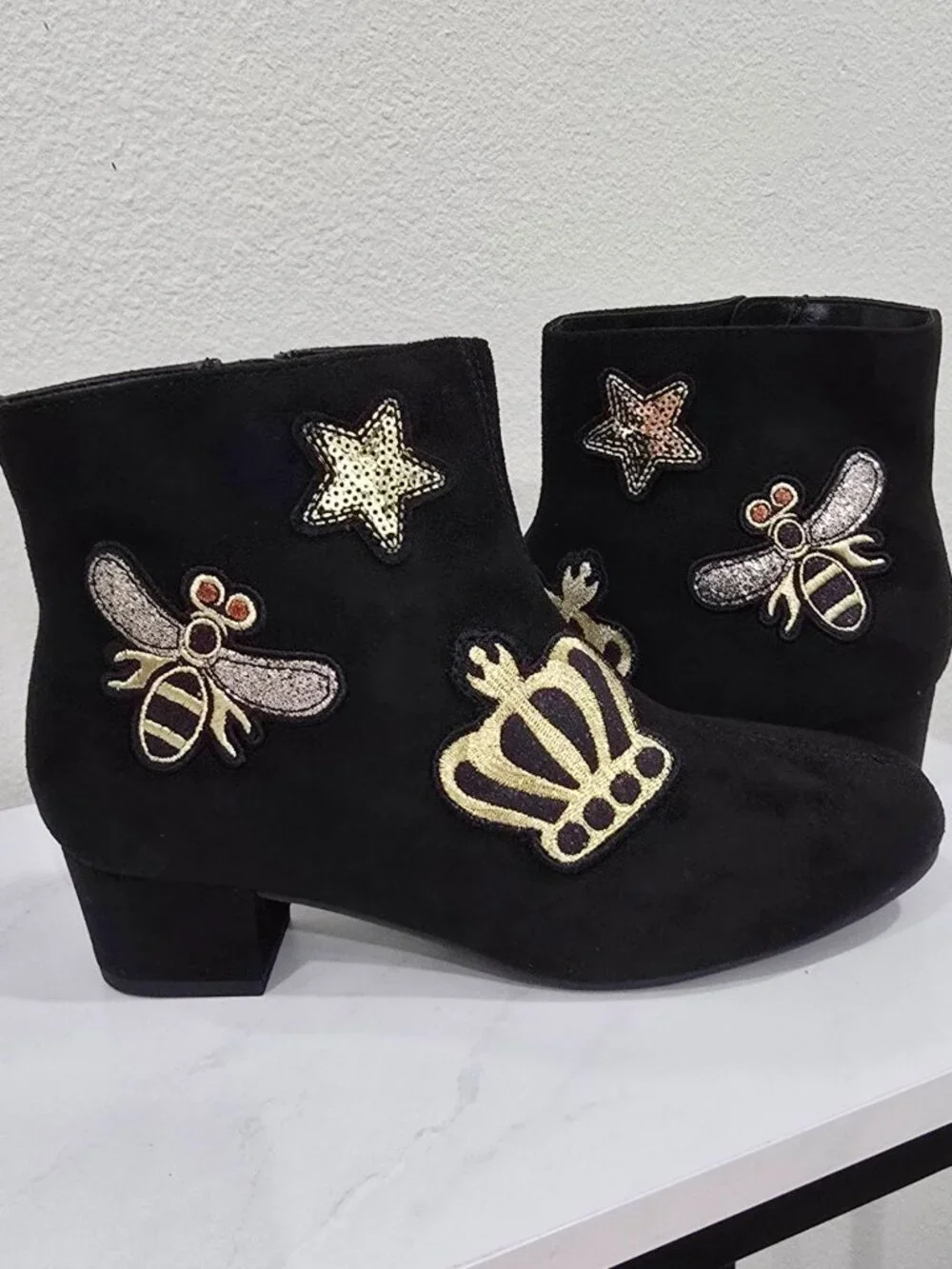 The Children’s Place ✦ Black Embroidered Ankle Boots ✦ Crown Star Bee Accents 5